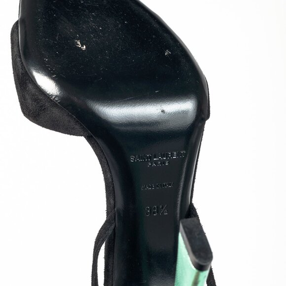 Saint Laurent Paz Black Suede Lace-Up Green-Heeled Sandals - Picture 6 of 11